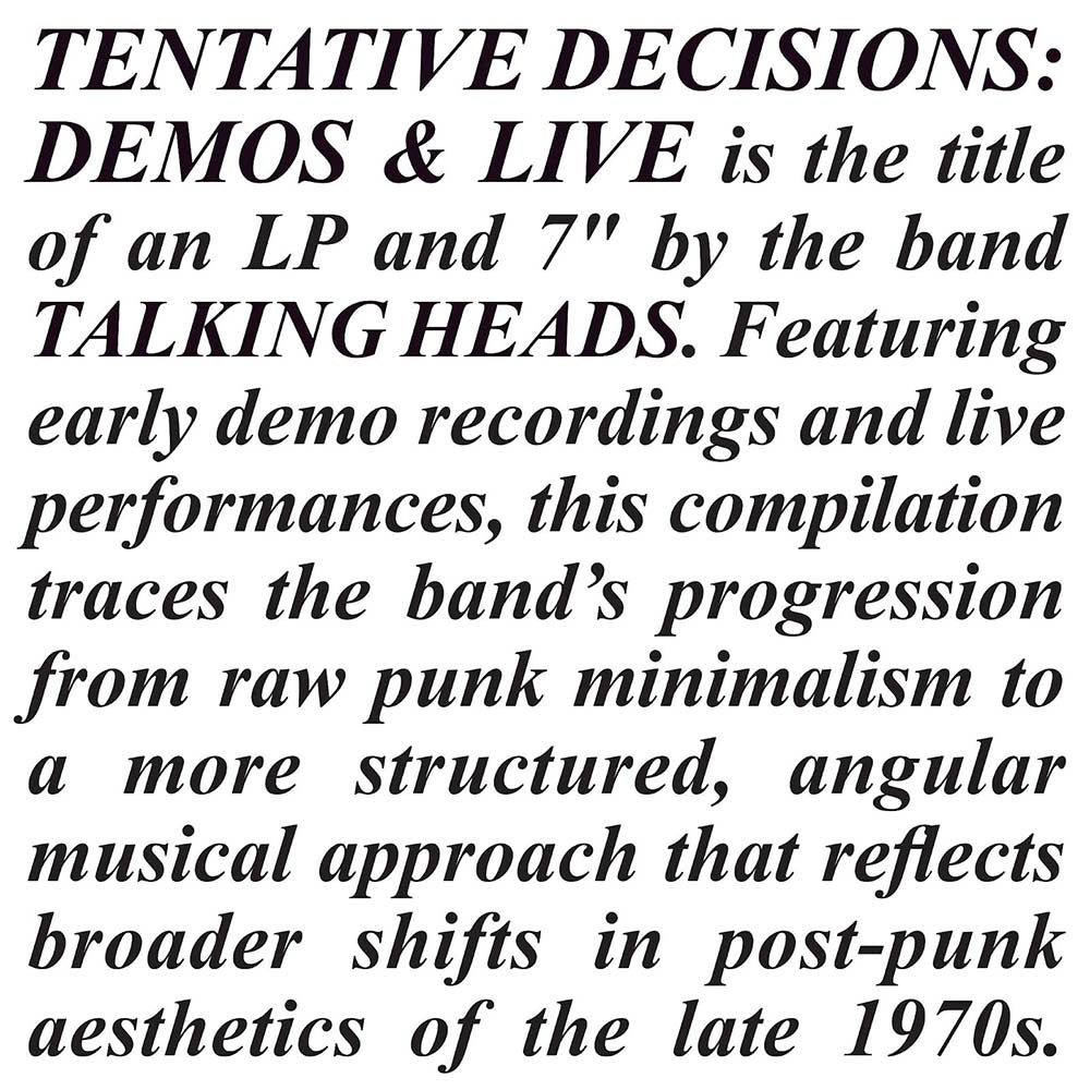 Talking Heads - Tentative Decisions: Demos & Live (LP)
